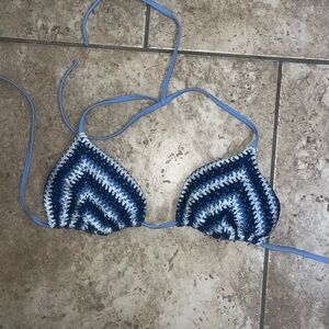 Blue and White Crochet Bikini Top from hollister